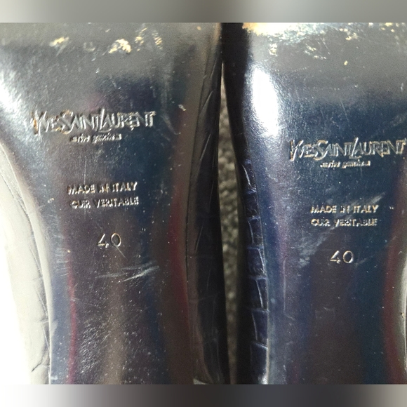 YSL Twee Yves Saint Laurent Black Closed Toe Heels Wood Heel Size 40 188 429 - Picture 11 of 11